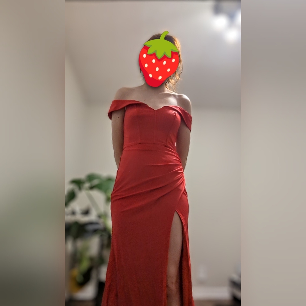 David's Bridal Strapless Scarlet Gown